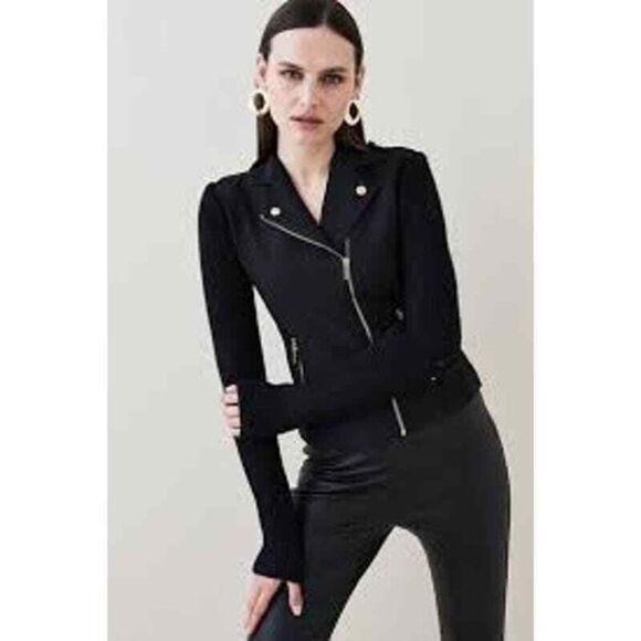 Carlisle Jackets & Blazers - Carlisle black full zip collared fitted sweater moto jacket size 4